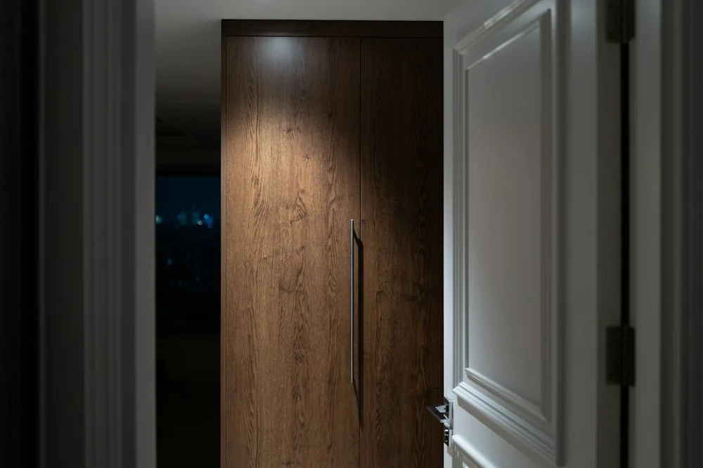 Wooden door with simple surrounding trim